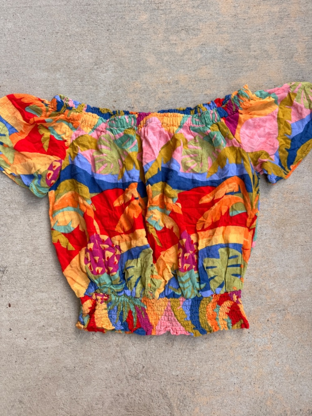 Christian Siriano New York Off-Shoulder Tropical Smocked Crop Top Small - Picture 2 of 7